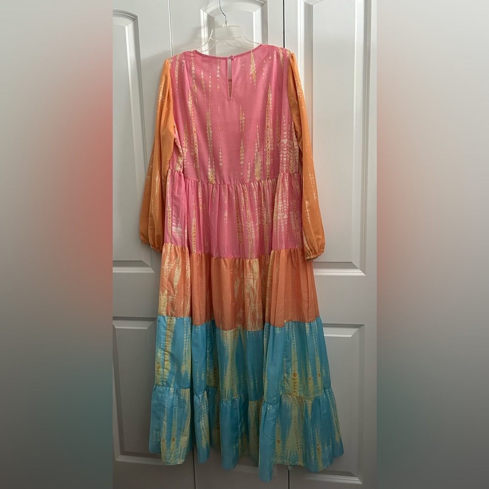 Anthropologie Pink, Yellow & Light Blue Tiered Maxi Dress - Picture 4 of 14